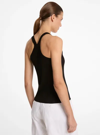 Michael Kors Ribbed Superfine Linen And Cotton Blend Tank Top In Black