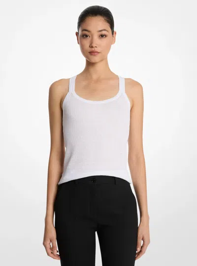Michael Kors Ribbed Superfine Linen And Cotton Blend Tank Top In White