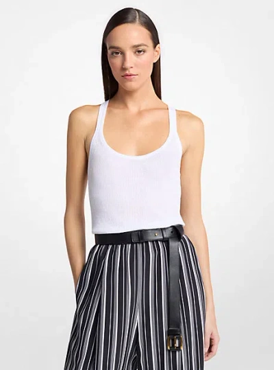 Michael Kors Ribbed Superfine Linen And Cotton Tank Top In White