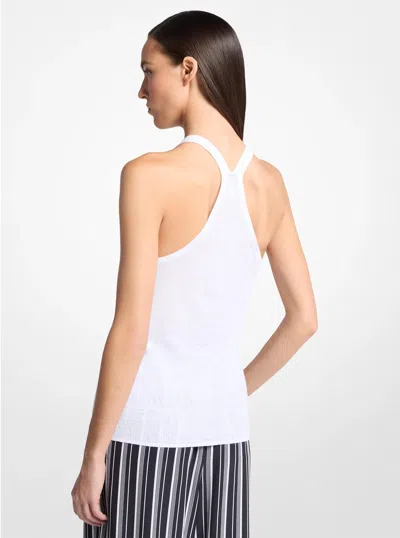 Michael Kors Ribbed Superfine Linen And Cotton Tank Top In White