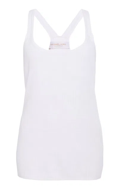 Michael Kors Ribbed Superfine Linen-cotton Tank Top In White