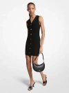Michael Kors Ribbed V-neck Sleeveless Mini Dress With Button Detailing
