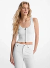 Michael Kors Ribbed Viscose Blend Zip-up Tank Top In White