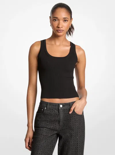 Michael Kors Ribbed Viscose Tank Top In Black