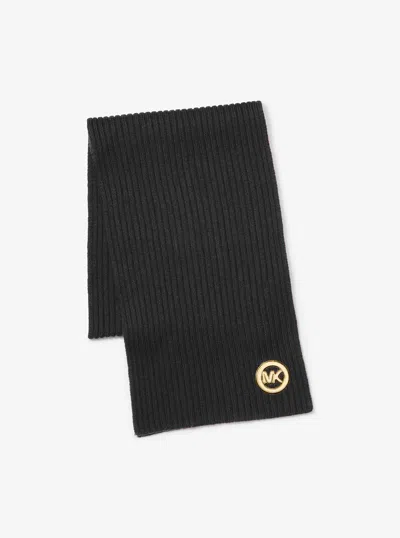 Michael Kors Ribbed Wool Scarf In Black