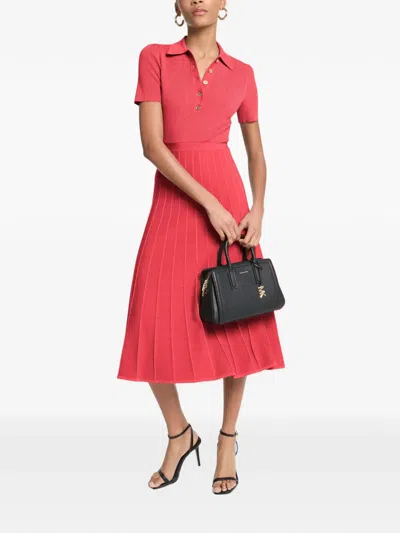Michael Kors Ribbed-knit Polo Dress In Red