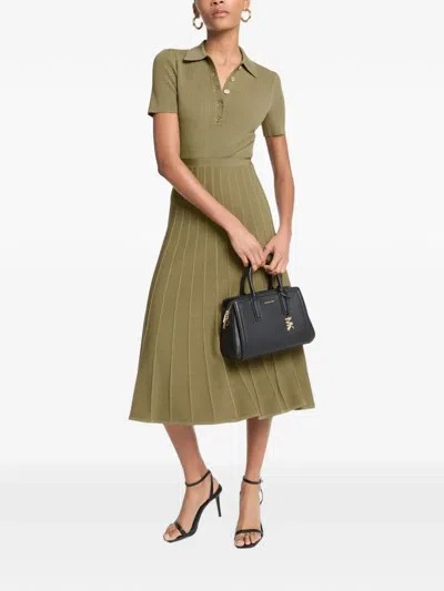 Michael Kors Ribbed-knit Polo Midi Dress In Green