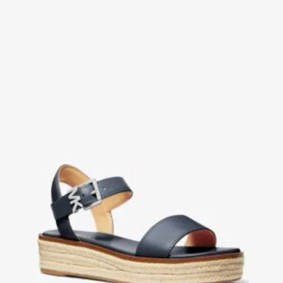 Michael Kors Richie 40s2rifpal Sandal Womens Us 6 Navy Leather Espadrille Fzp315 In Blue
