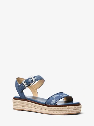 Michael Kors Richie Logo Jacquard Denim Espadrille Sandal In Blue