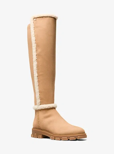 Michael Kors Ridley Faux Shearling Trim Riding Boot In Brown