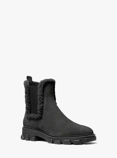 Michael Kors Ridley Suede And Faux Shearling Boot In Black