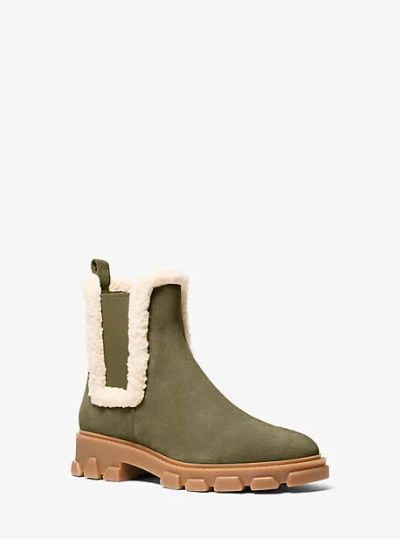 Michael Kors Ridley Suede And Faux Shearling Boot In Green