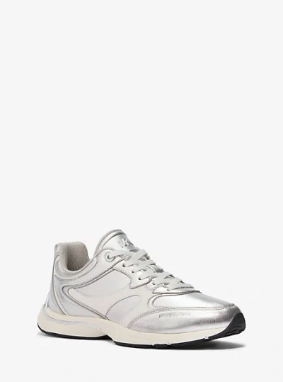 Michael Kors Riley Metallic Leather Trainer In Silver