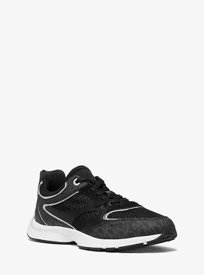 Michael Kors Riley Mixed-media Trainer In Black