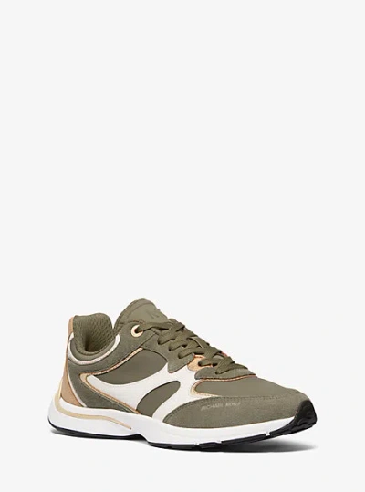 Michael Kors Riley Mixed-media Trainer In Green