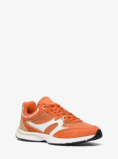 Michael Kors Riley Mixed-media Trainer In Orange