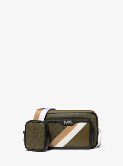 Michael Kors Rivington Striped Logo Camera Bag In Brown