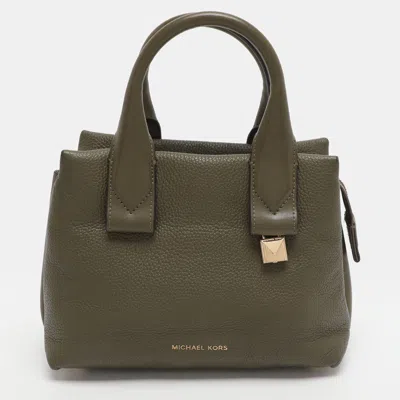 Pre-owned Michael Kors Rollins Small Green Leather Satchel