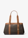 Michael Kors Romee Large Signature Logo And Leather Tote Bag In Brown