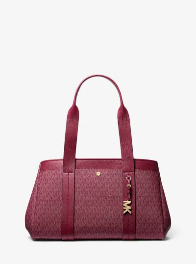 Michael Kors Romee Large Signature Logo And Leather Tote Bag In Purple