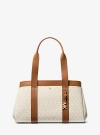 Michael Kors Romee Large Signature Logo And Leather Tote Bag In Natural