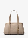Michael Kors Romee Large Signature Logo And Leather Tote Bag In Natural