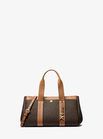 Michael Kors Romee Small Signature Logo Satchel In Brown