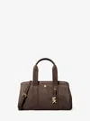 Michael Kors Romee Small Suede Satchel With Glossy Mk Logo In Brown