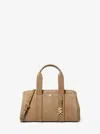 Michael Kors Romee Small Suede Satchel With Glossy Mk Logo In Brown