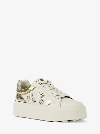 Michael Kors Romey Embellished Mixed-media Platform Sneaker In Gold
