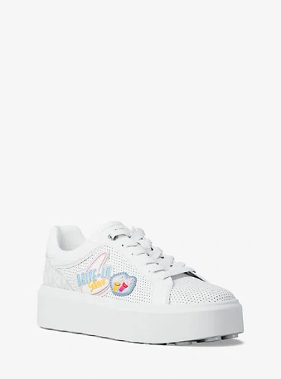 Michael Kors Romey Embellished Mixed-media Sneaker In White