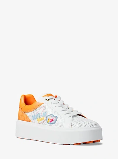Michael Kors Romey Embellished Mixed-media Sneaker In Orange