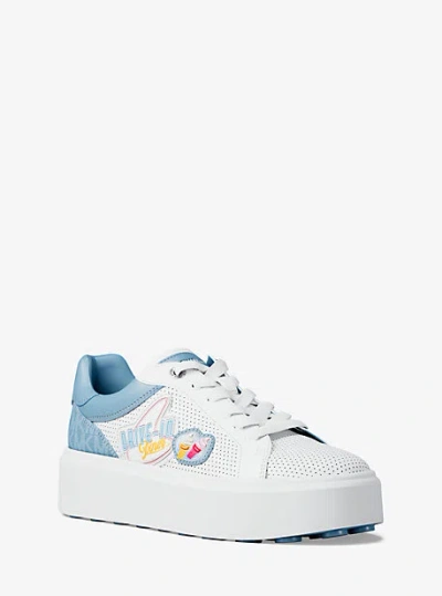 Michael Kors Romey Embellished Mixed-media Sneaker In Blue