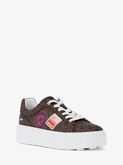 Michael Kors Romey Embellished Signature Logo Platform Sneaker In Brown