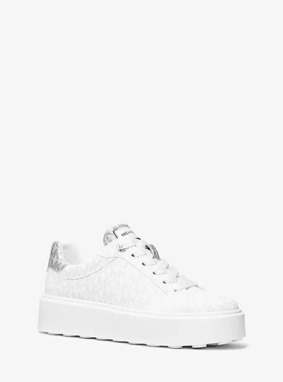 Michael Kors Romey Metallic Two-tone Signature Logo Platform Sneaker In White