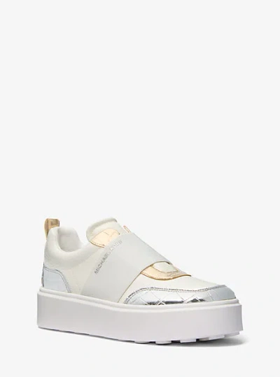 Michael Kors Romey Mixed Media Slip-on Platform Sneaker In Silver
