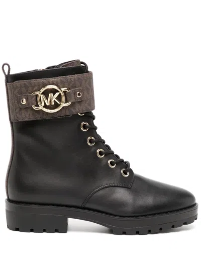 Michael Kors Rory Logo-plaque Leather Boots In Black