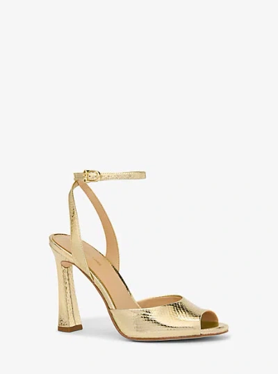 Michael Kors Rosie Metallic Snake Embossed Leather Sandal In Gold