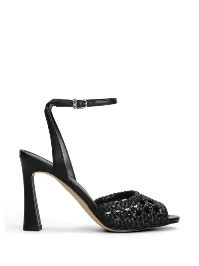 Michael Kors Rosie Woven Ankle-strap Heeled Sandals In Black