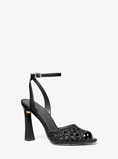 Michael Kors Rosie Woven Ankle-strap Heeled Sandals In Black