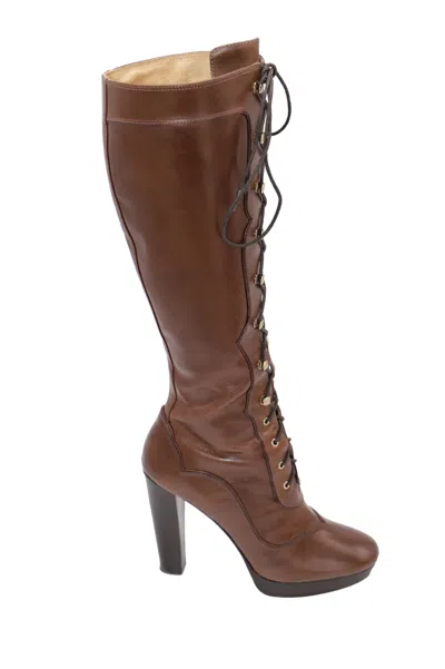 Michael Kors Roslyn Lace Up Boots In Brown Leather