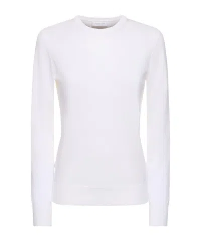 Michael Kors Cotton Knit Crewneck Long Sleeve Top In Optic White