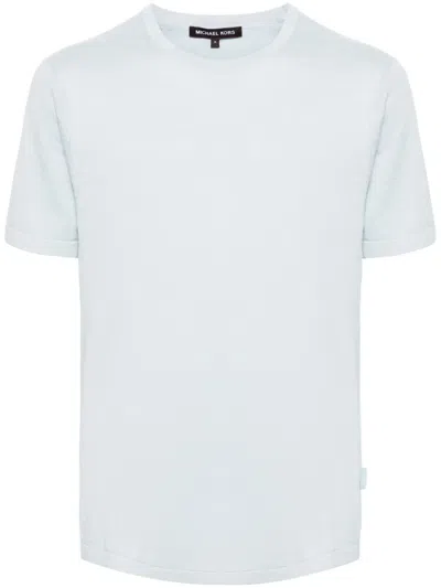 Michael Kors Round-neck Ribbed-knit T-shirt In Blue