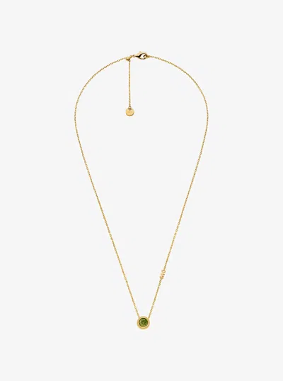 Michael Kors Round Stone Pendant Necklace In Gold