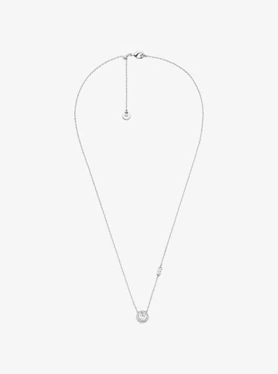 Michael Kors Round Stone Pendant Necklace In Silver