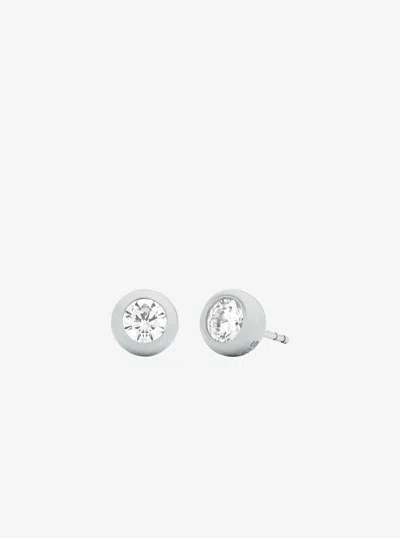 Michael Kors Round Stone Stud Earrings In Silver