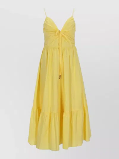 Michael Kors Ruched Bodice Dress Tiered Skirt Straps In Yellow