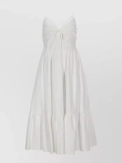 Michael Kors Ruched Bodice Tiered Skirt Midi Dress In White