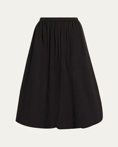Michael Kors Ruched Cotton Bubble Midi Skirt In Black