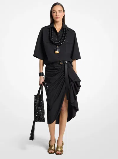Michael Kors Ruched Cotton Poplin Pareo Skirt In Black